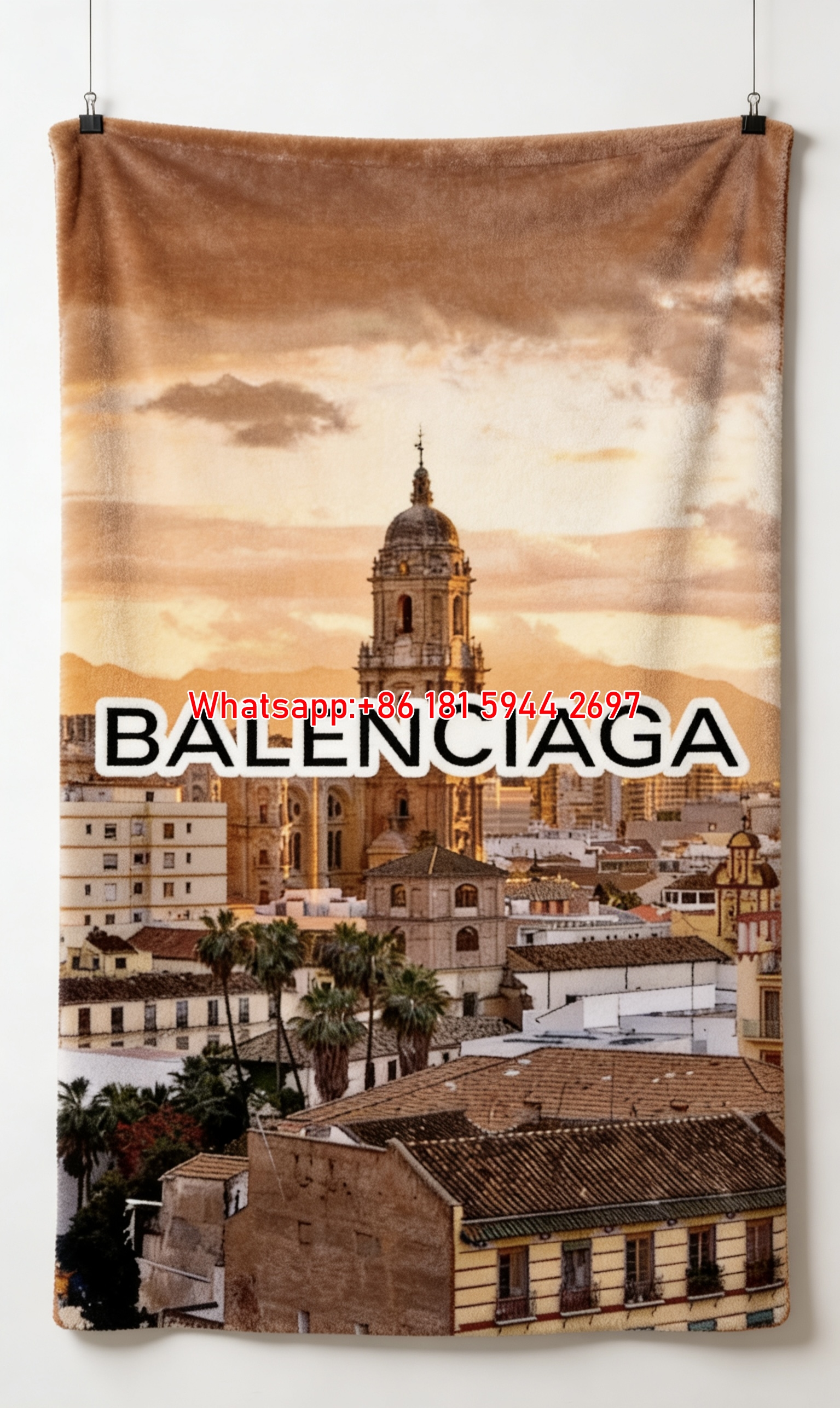 Balenciaga Malaga Cityscape Flannel Sofa Throw Blanket for Wall Decor BA073